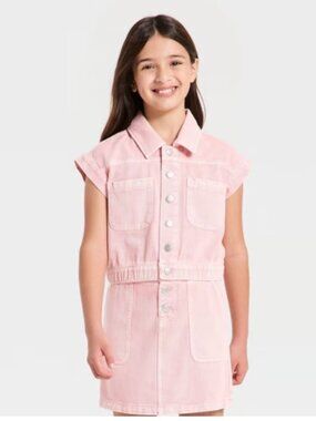 NWT Cat & Jack Girl's Sleeveless Denim Top Shirt-Large 10/12